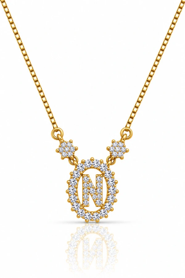 Colar Inicial Letra N Pequena Banhado no Ouro 18k