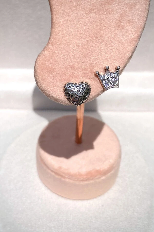 Brinco Coração Enfeite Prata 925 Envelhecida