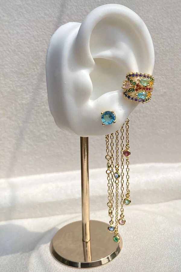 Brinco Franja Pontos de Luz Zircônias Coloridas