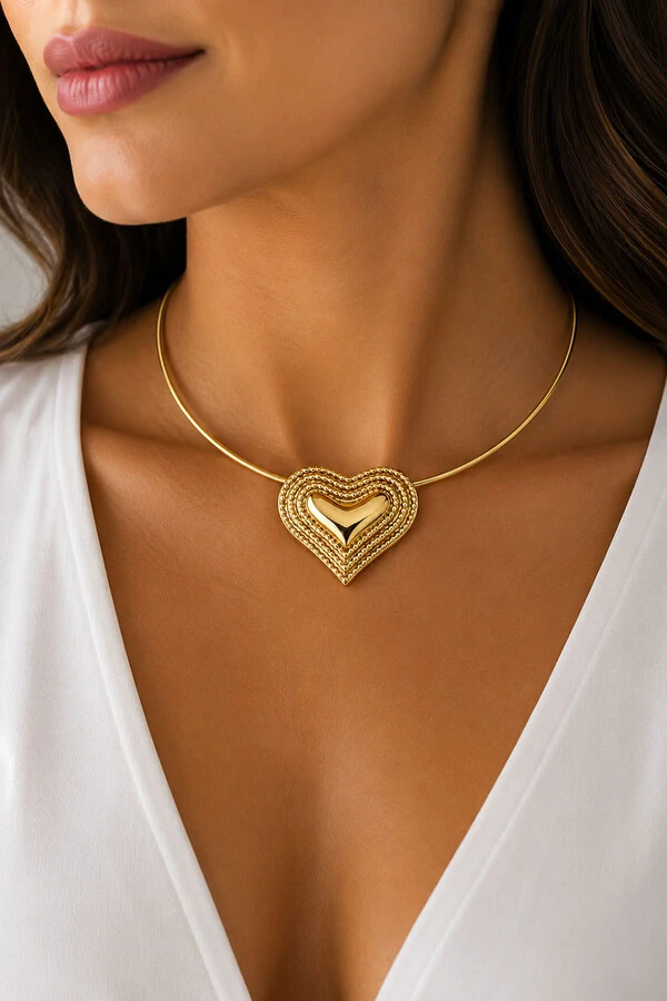 Colar Aro Pingente Orgânico Coração Ouro 18k