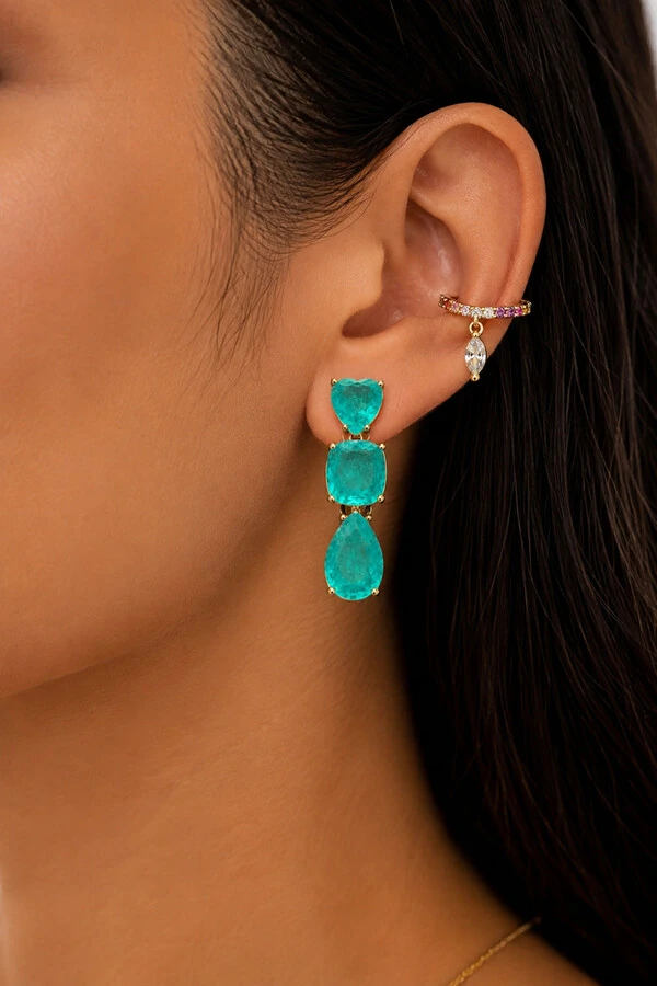 Fake Piercing Fino Zircônias Coloridas Dourado