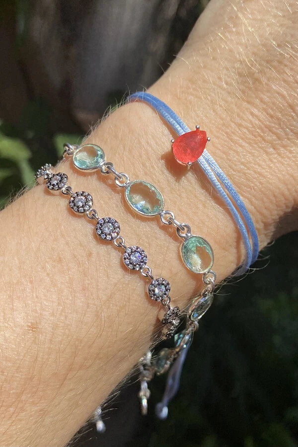 Pulseira Cordão Azul Claro Gota Fusion Coral Prata 925