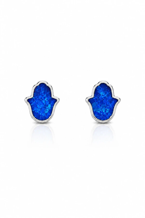 Brinco Mãozinha Azul Prata 925