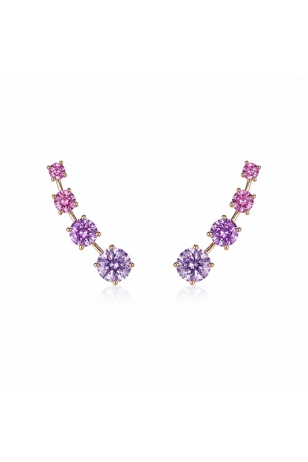 Brinco Earcuff Pink Zircônia Ouro 18k