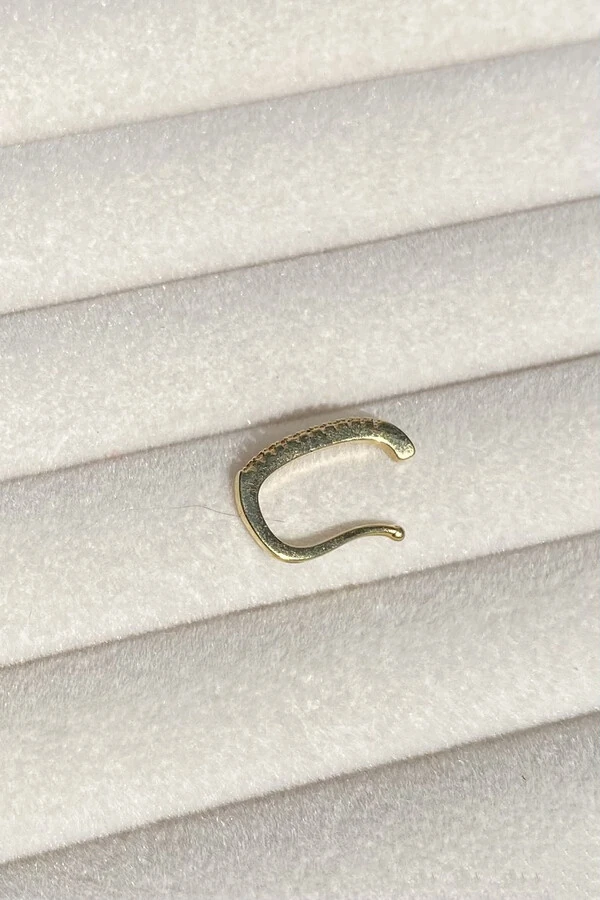 Fake Piercing Zircônias Fino Retangular Dourado