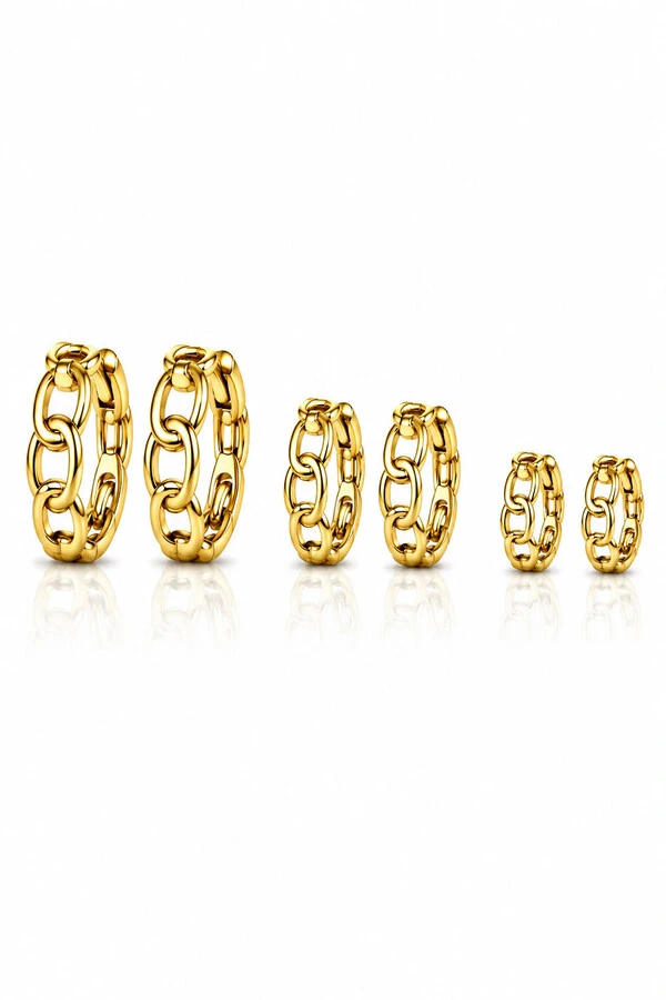 Brinco Trio Argolinha Click Corrente no Ouro 18k