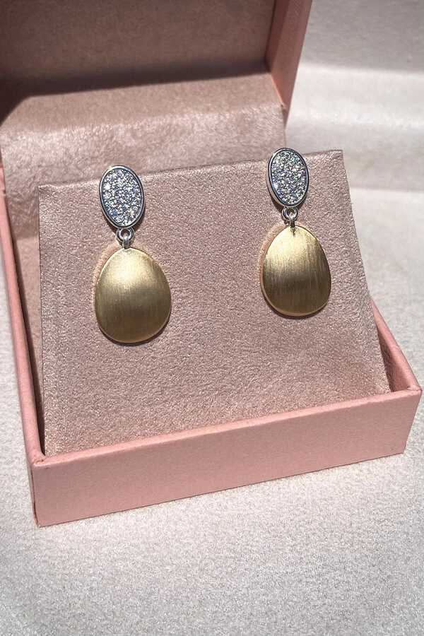 Brinco Gota Bicolor Fosco Ouro 18k