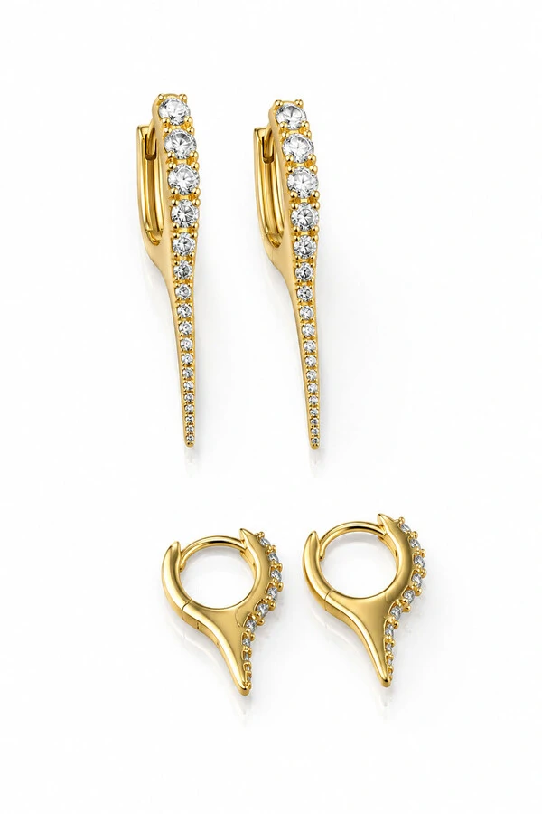 Brinco Dupla Argola Luiza Zircônia Ouro 18k