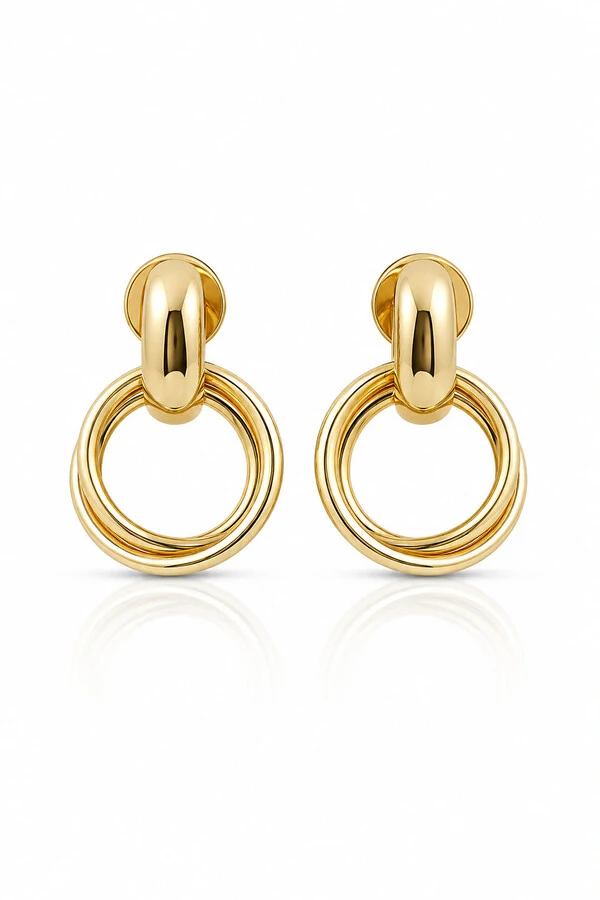 Brinco Dourado Argolas Duplas Ouro 18k