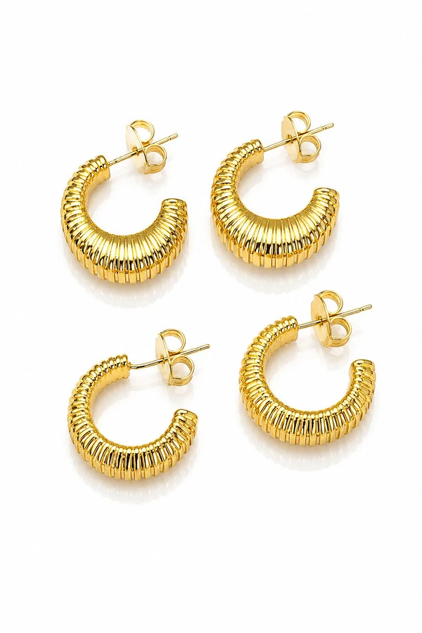 Brinco Argola Par Dupla Listas Ouro 18k