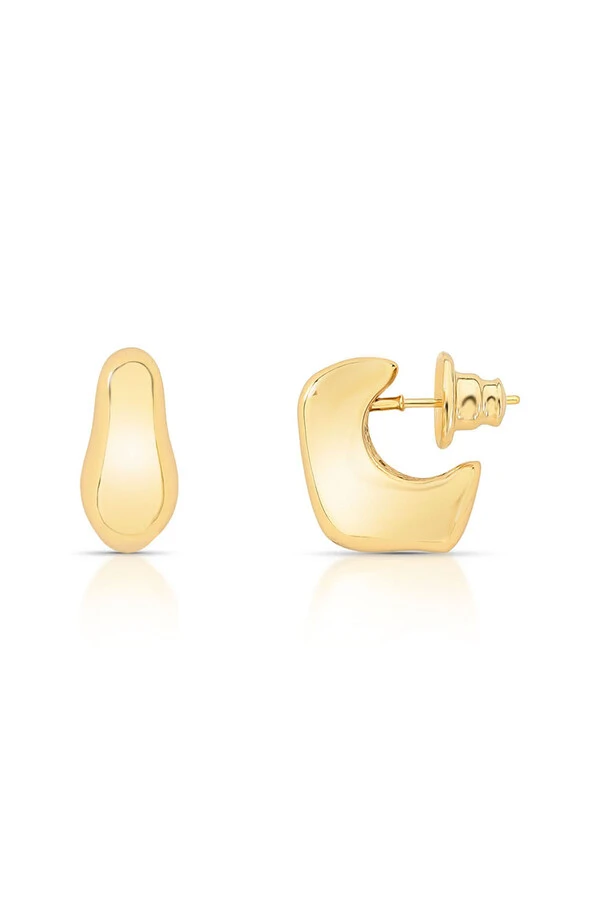 Brinco meia argola Orgânico Liso banhado no Ouro 18k