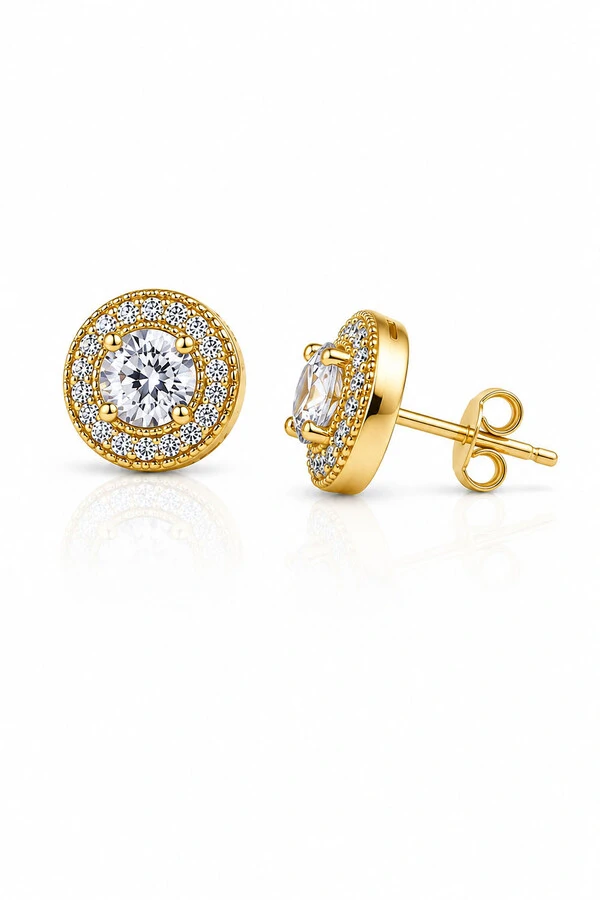 Brinco Ponto Luz Girassol Zircônia ouro 18k