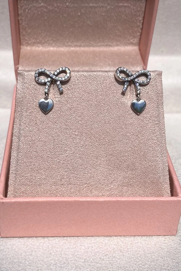 Brinco Laço Zircônias Prata 925 Envelhecida