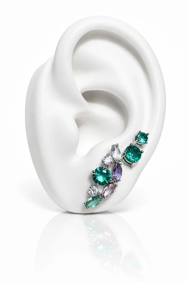 Brinco Earcuff Candy Colors Zircônias Ródio