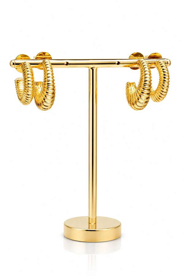 Brinco Argola Par Dupla Listas Ouro 18k