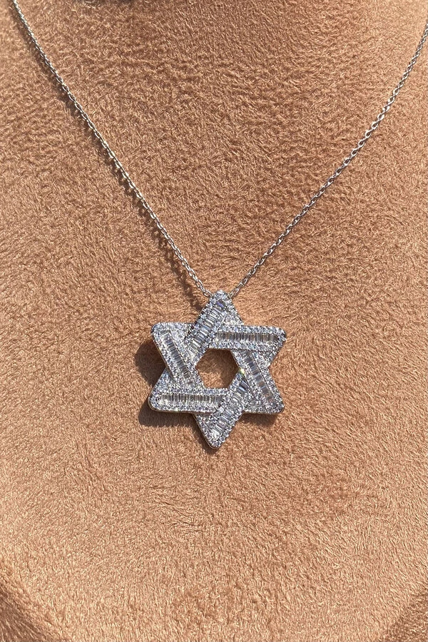 Colar Estrela Davi Zircônias Ródio Branco