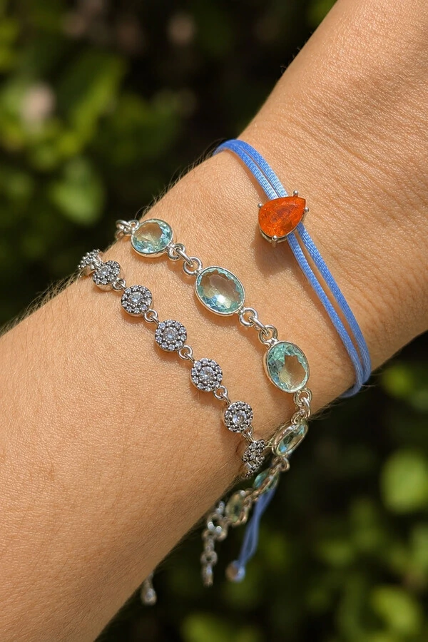 Pulseira Cordão Azul Claro Gota Fusion Coral Prata 925