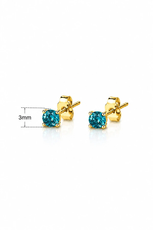 Brinco Ponto luz 3MM Turmalina Zircônia Ouro 18k