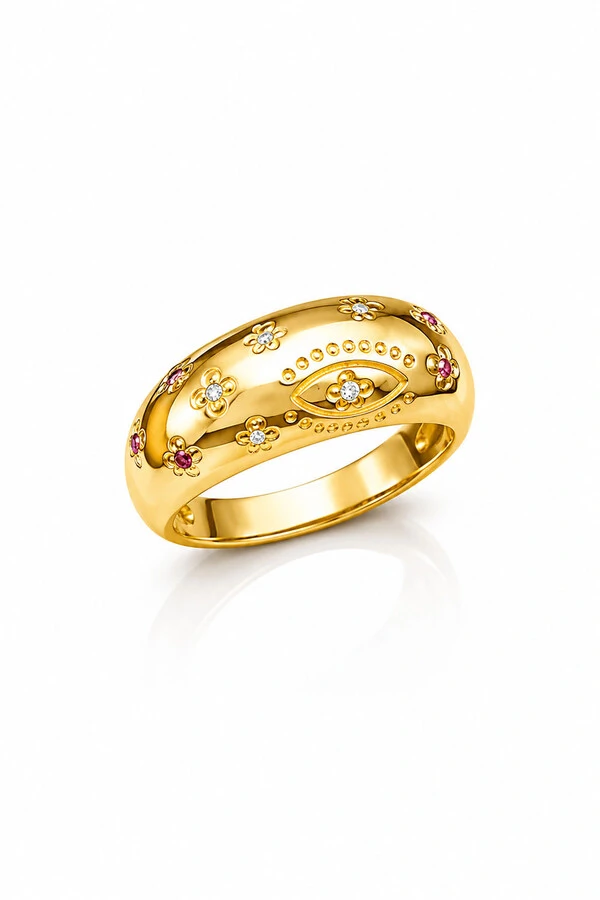 Anel Largo OLho Zircônia Ouro 18k