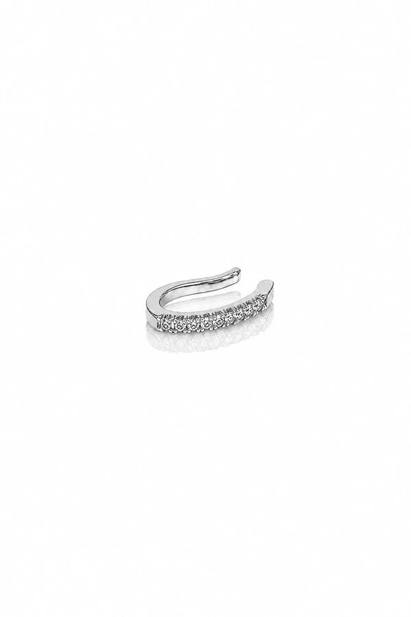 Fake Piercing Zircônias Fino Retangular Ródio Branco