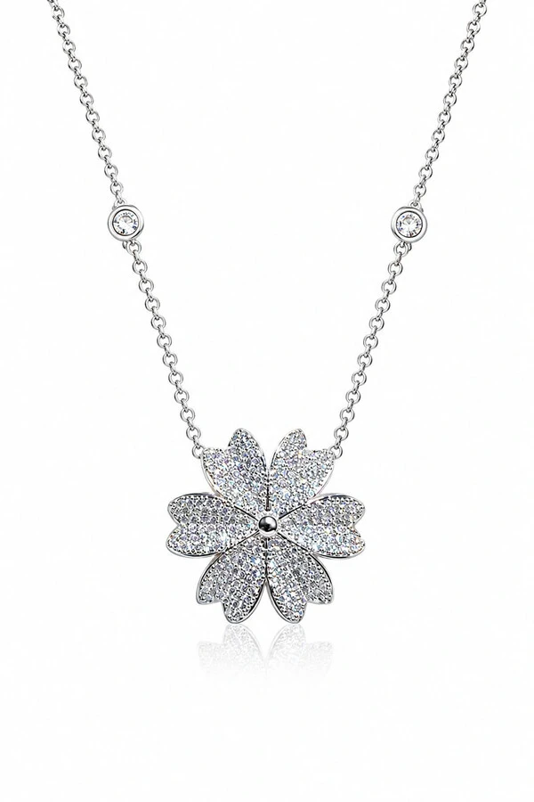 Colar Flores Zircônia Ródio Branco