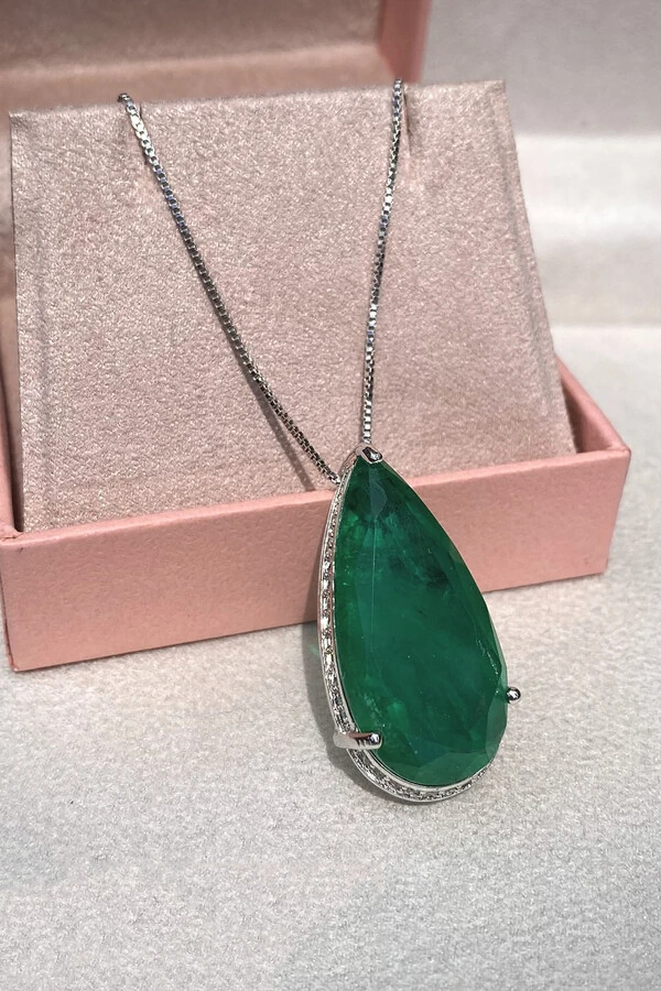 Brinco Gota Fusion Esmeralda Ródio Branco