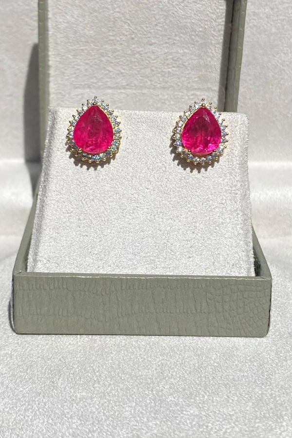 Brinco Gota Fusion Pink Zircônia Ouro 18k