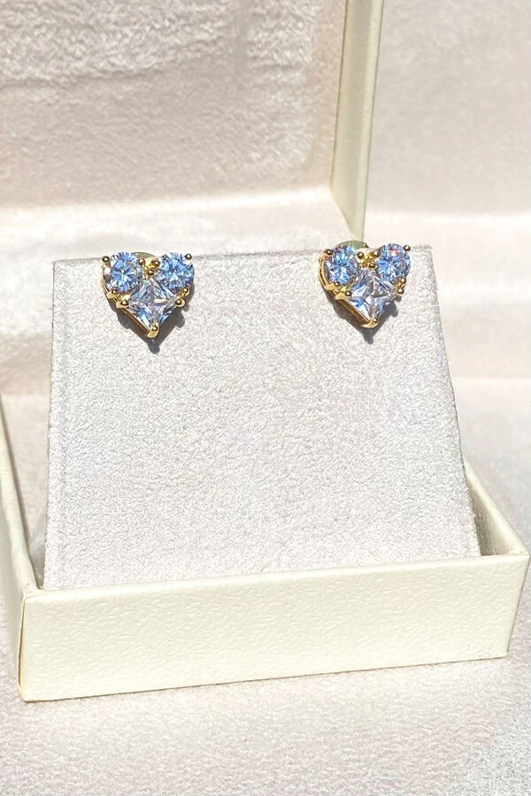 Brinco Coração Zircônias Cristal Ouro 18k