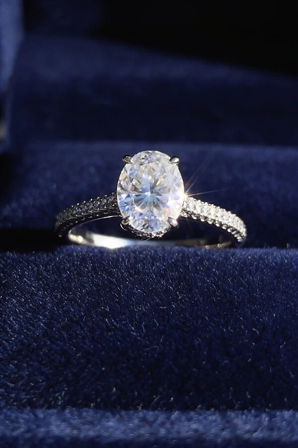 Anel Solitátio Oval Moissanite 7x9 MM Prata 925 Ródio Branco