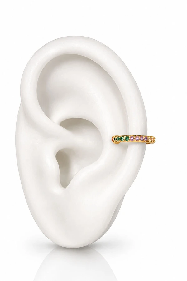 Fake Piercing Fino Zircônias Coloridas Ouro 18k