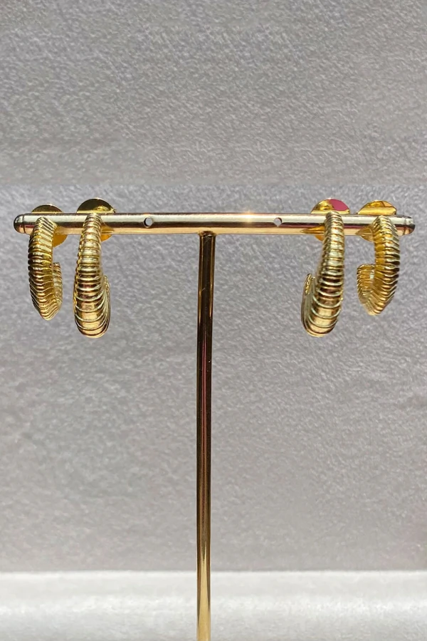 Brinco Argola Par Dupla Listas Ouro 18k