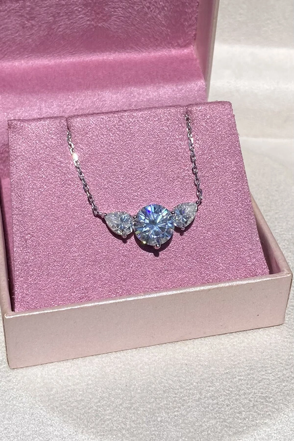 Colar Pontos de Luzes Central 9MM Moissanite Prata 925 Ródio Branco