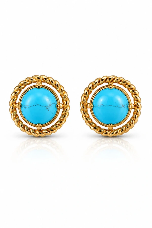 Brinco Círculo Turquesa Ouro 18k