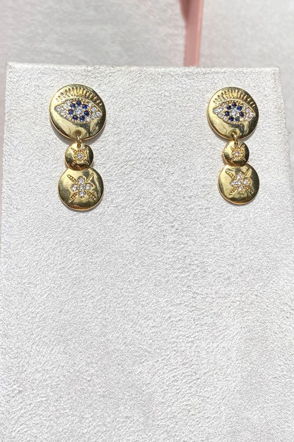 Brinco Olho Grego Estilo Zircônias Ouro 18k