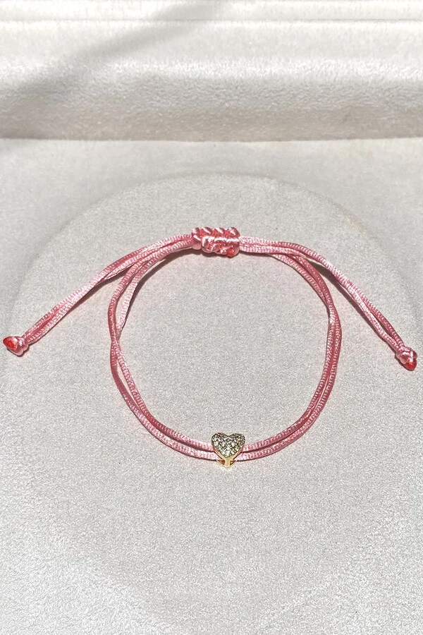 Pulseira Pingente Coração P Zircônias Rosa