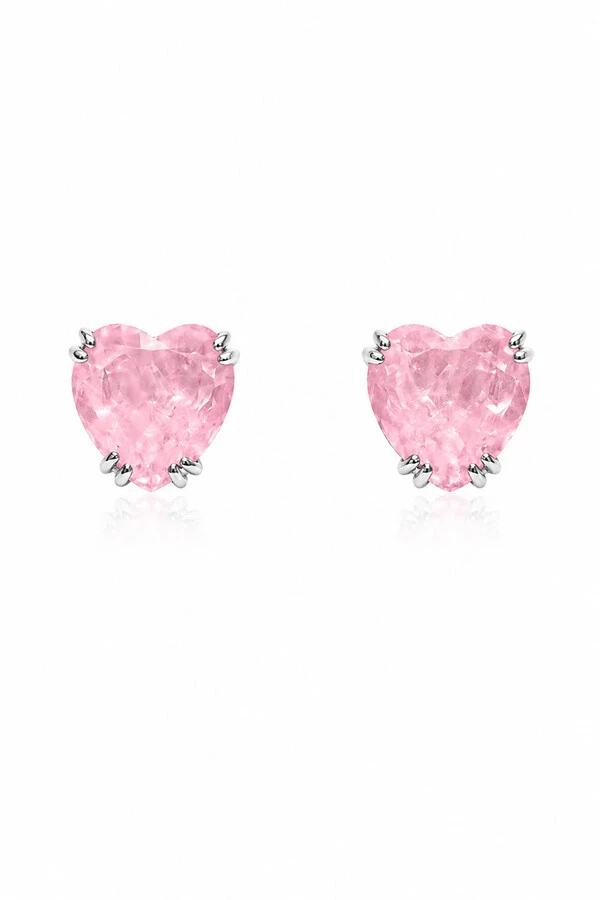 Brinco Coração Fusion Rosa Turmalina P Ródio