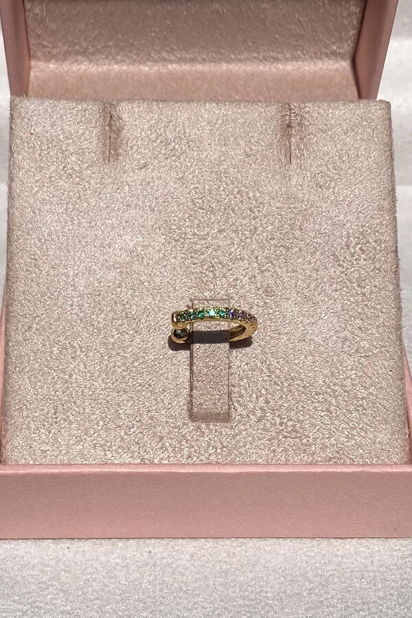 Fake Piercing Fino Zircônias Coloridas Ouro 18k