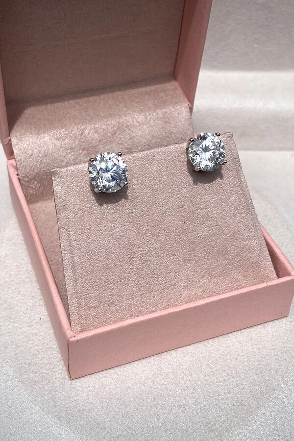 Brinco Luara Ponto Luz 10mm Moissanite Prata 925 com Ródio branco