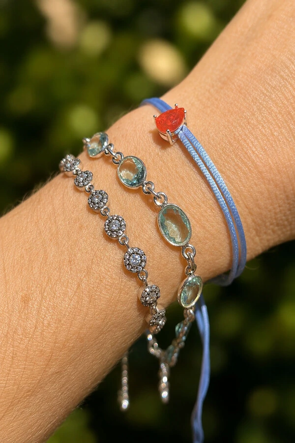 Pulseira Cordão Azul Claro Gota Fusion Coral Prata 925
