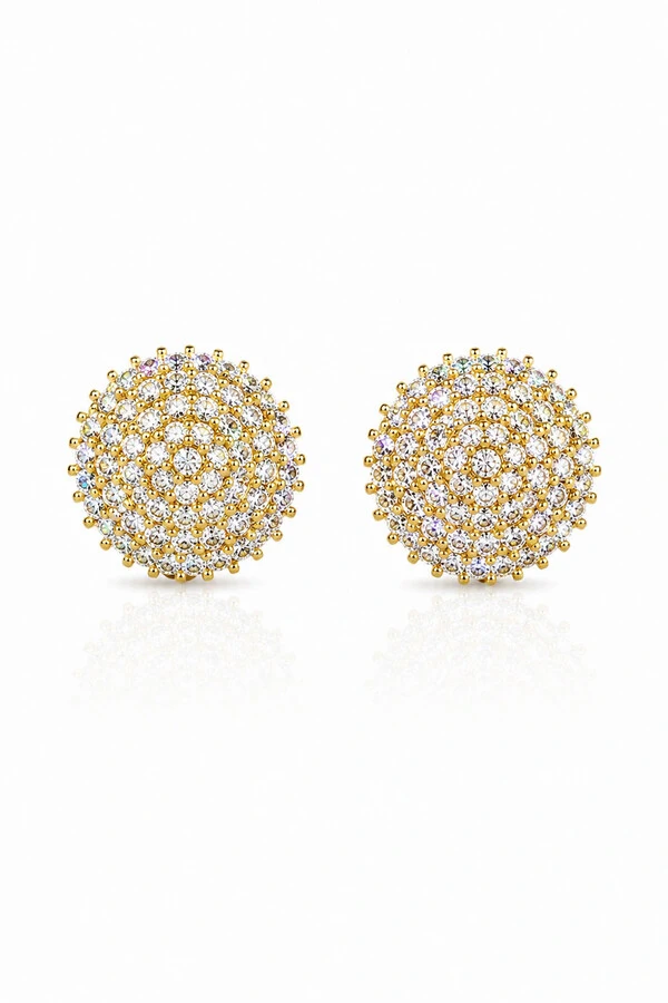 Brinco Ponto Luz Flor Zircônia ouro 18k