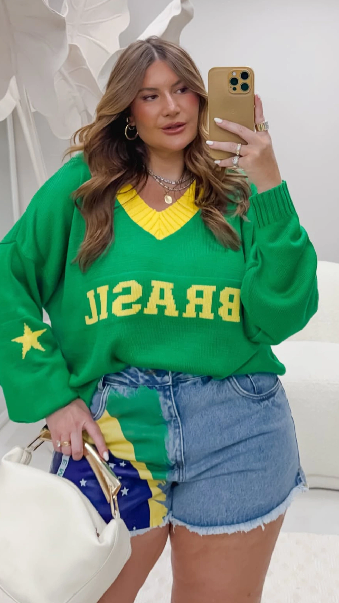 Fotoblusa tricot liso brasil estrela planet
