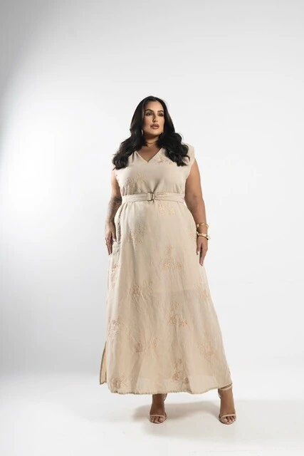 Fotopre venda vestido longo linho bordado alvorada milan