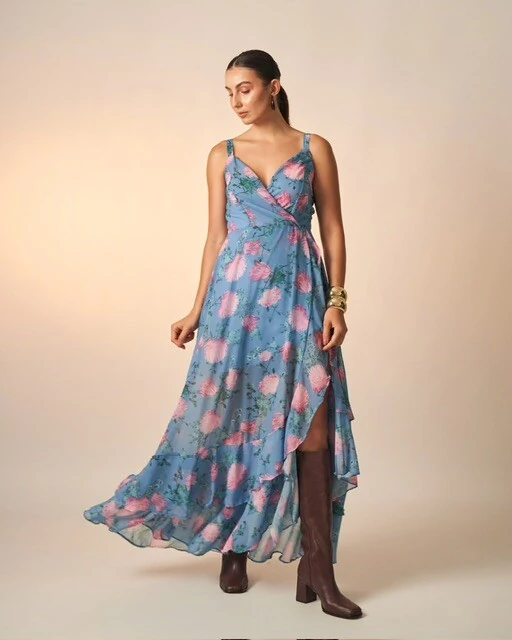 Fotovestido floral chiffon celeste kayla