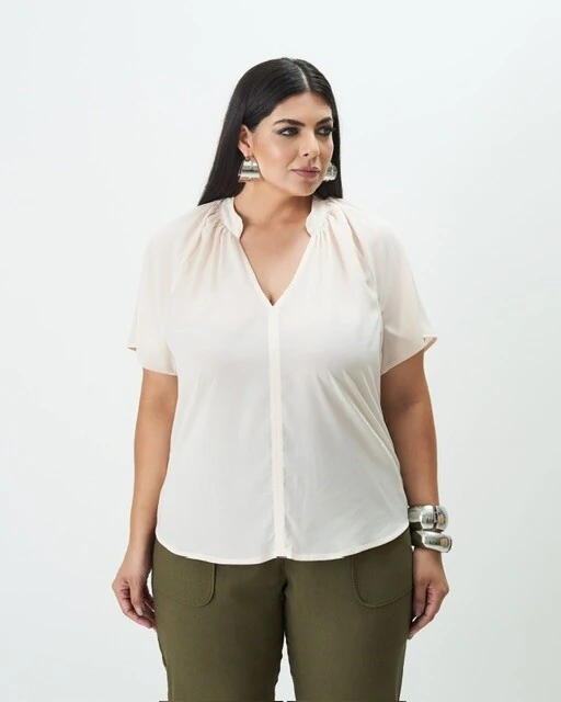 Fotoblusa com franzidos crepe quebela
