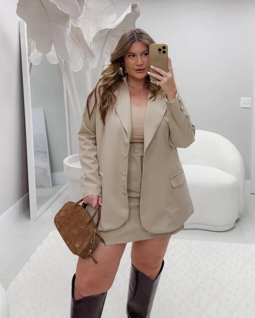 Fotopre venda conjunto crepe alfaiataria blazer e saia shorts rosamili