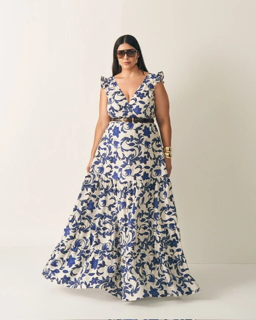 Fotovestido longo amalfi estampado quebela