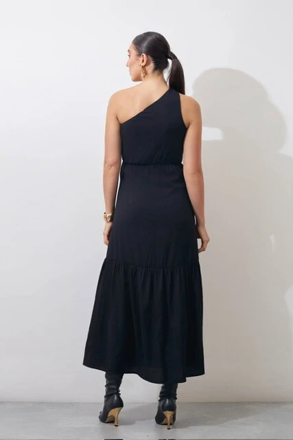 Fotovestido um ombro midi com fivela organica kayla