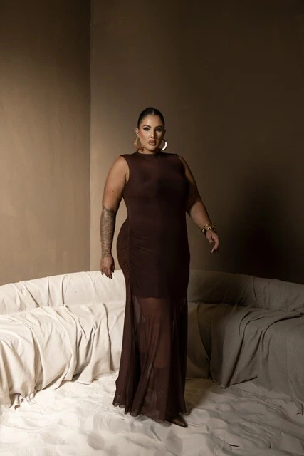 Fotopre venda vestido longo tule poliamida drapeado divas