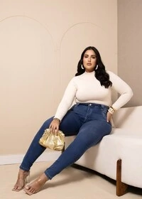 calca jeans skinny com cinta compressora interna fofi