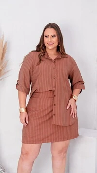 Conjunto listras alfaiataria camisa e saia predil